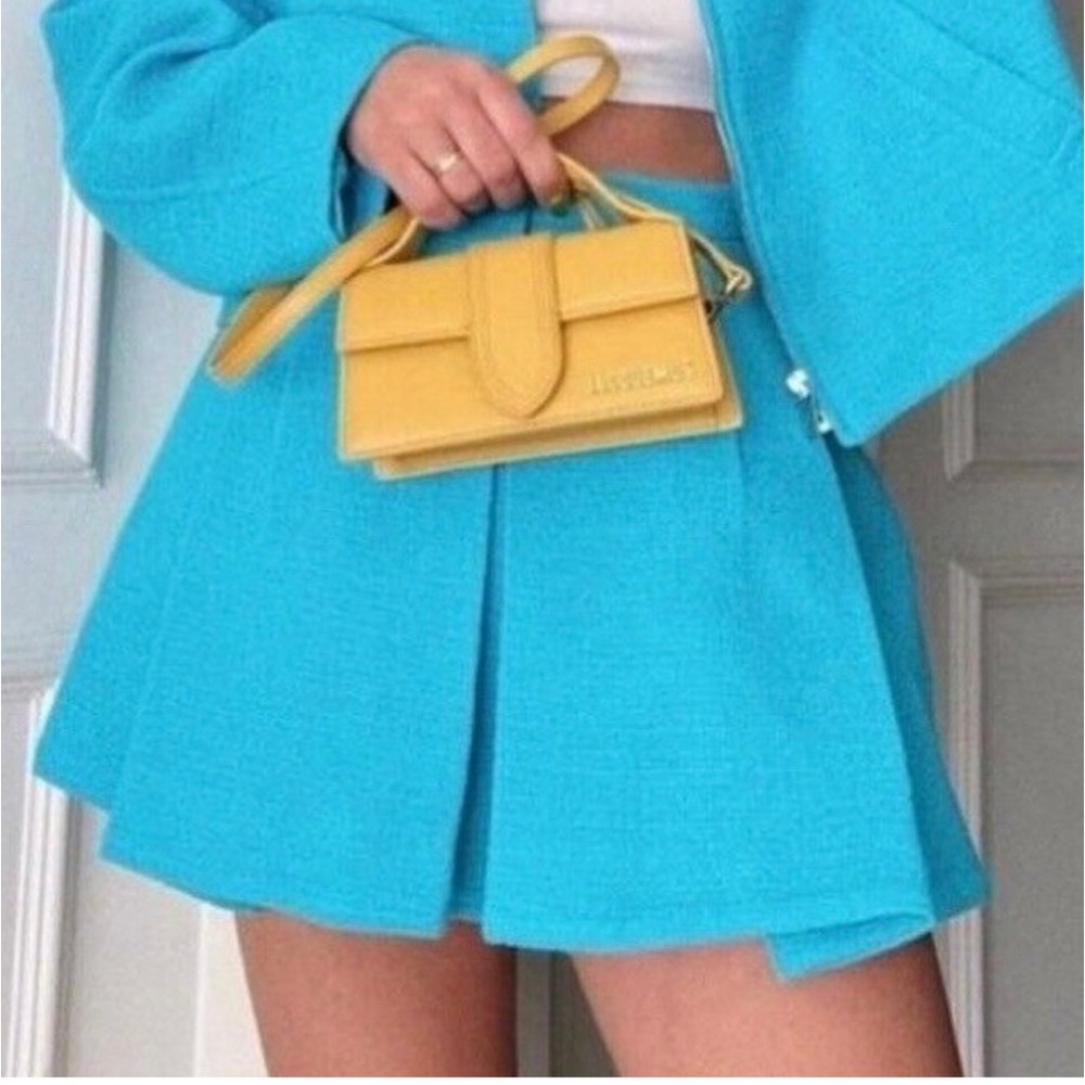 ZARA Sky Blue Pleated Textured Mini Skort M
